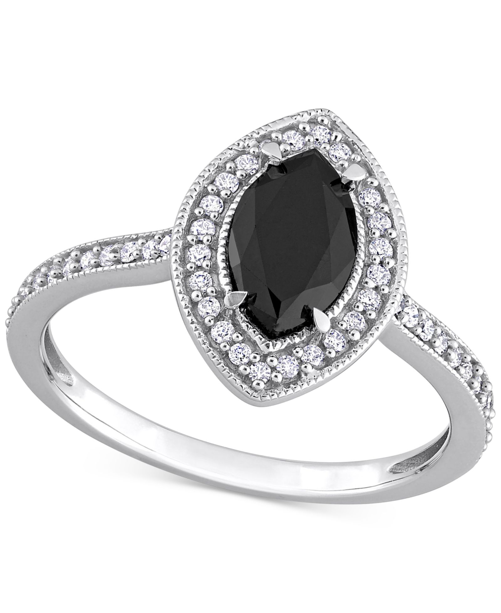 Кольцо помолвочное Black Diamond & White Diamond Marquise-Cut Halo 14k White Gold