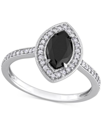 Кольцо помолвочное Black Diamond & White Diamond Marquise-Cut Halo 14k White Gold