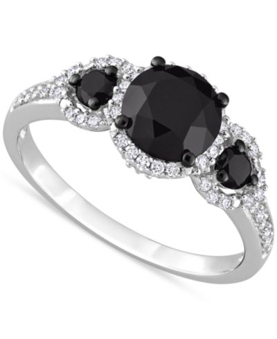 Помол engagement ring Black Diamond (1-3/4 ct. t.w.) White Diamond (1/4 ct. t.w.) 3-Stone Halo in 14k White Gold