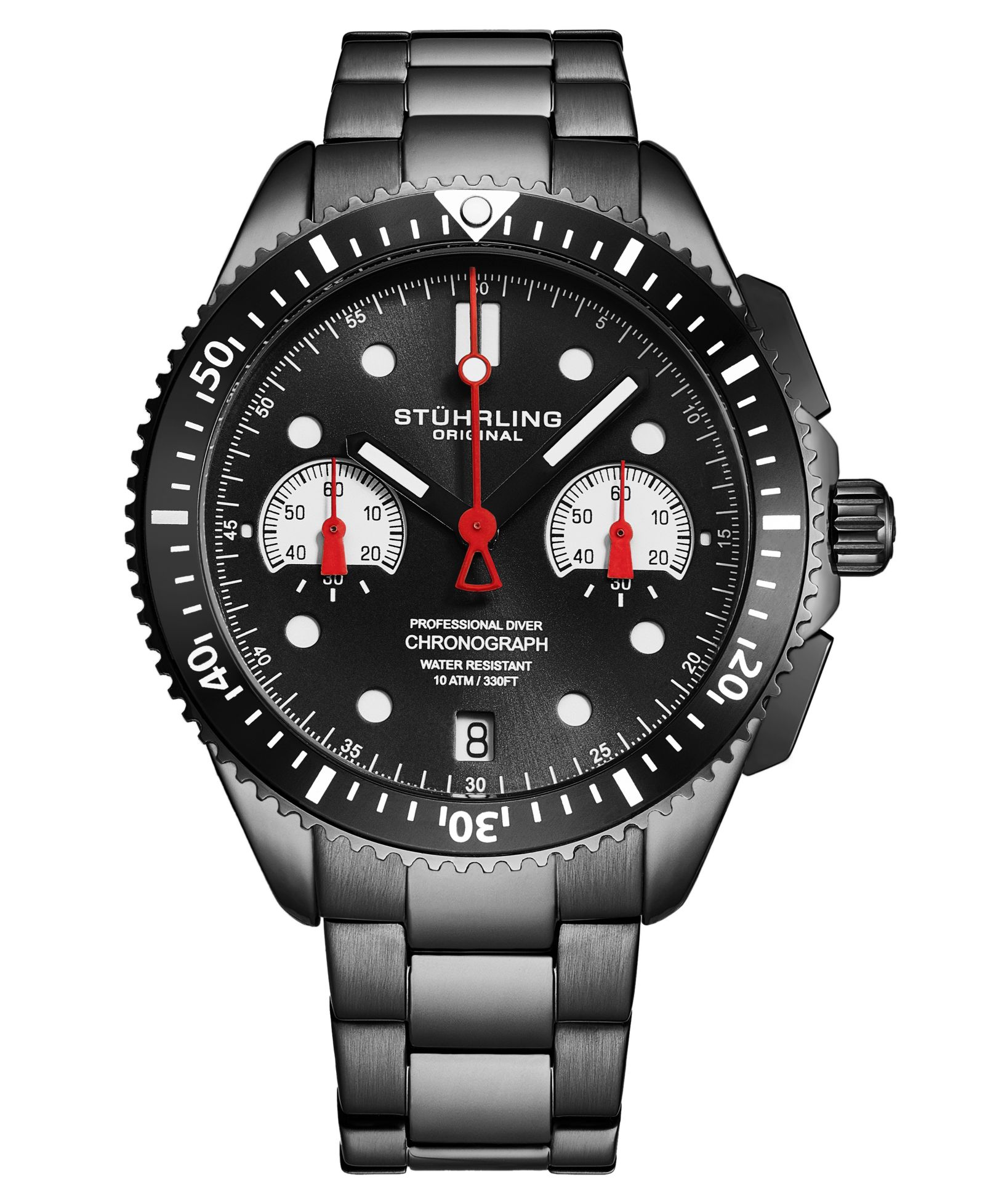 Stuhrling Velocity 4016 мужские хронографы - кварцевый механизм, корпус 42 мм, вращающийся безель, стальной браслет