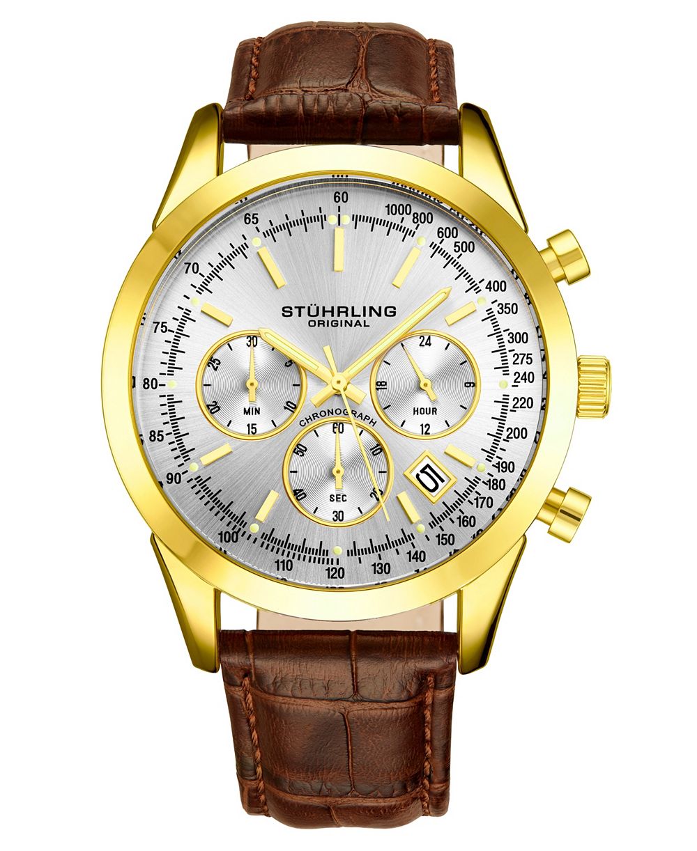 Stuhrling Rialto 3975L Мужские хронографы – кварцевый механизм, корпус из нержавеющей стали 44мм, кожаный ремешок