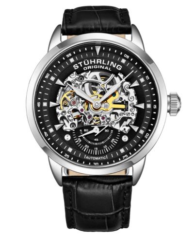Часы Stuhrling Men's Legacy кожаный ремешок черный циферблат 44mm