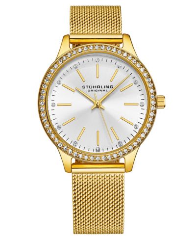 Stuhrling Женские кварцевые часы с золотым корпусом и сетчатым браслетом