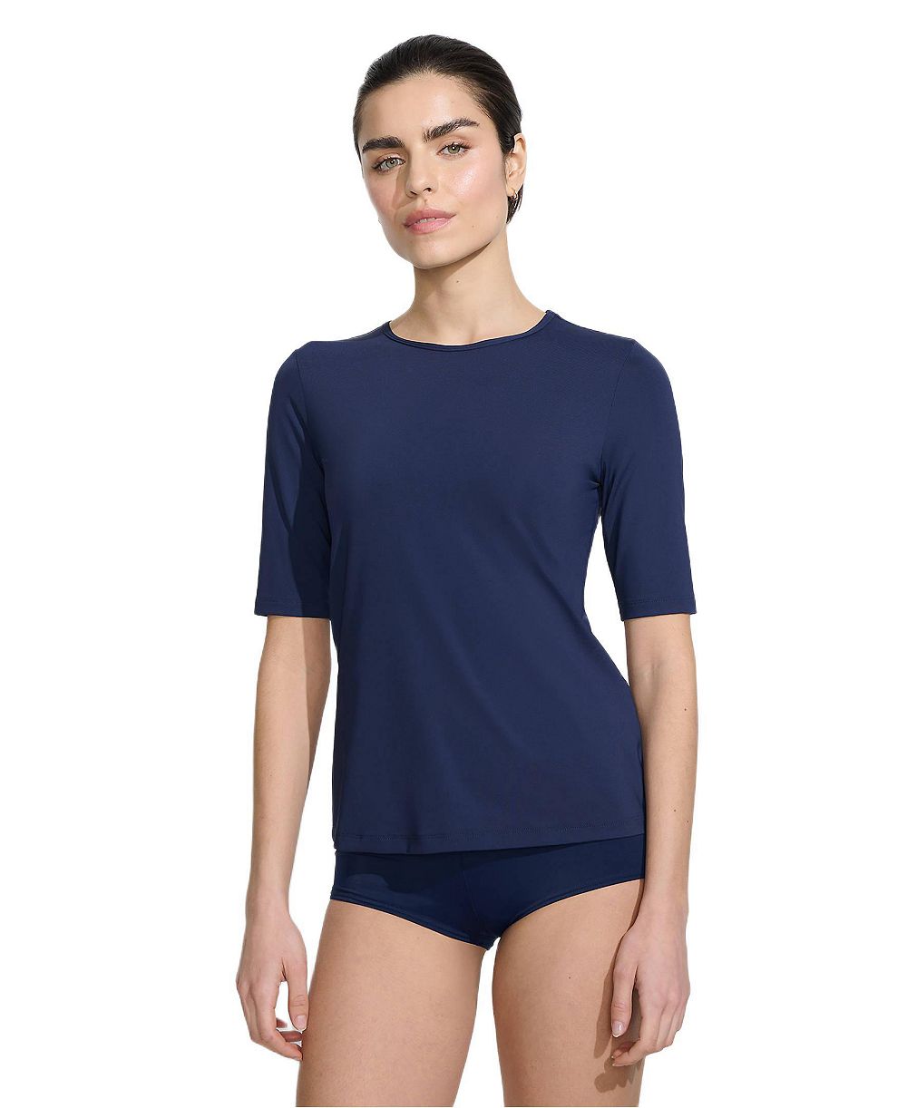 Lands' End Women's SunShade UPF 50 Elbow Sleeve Rash Guard Swim Tee