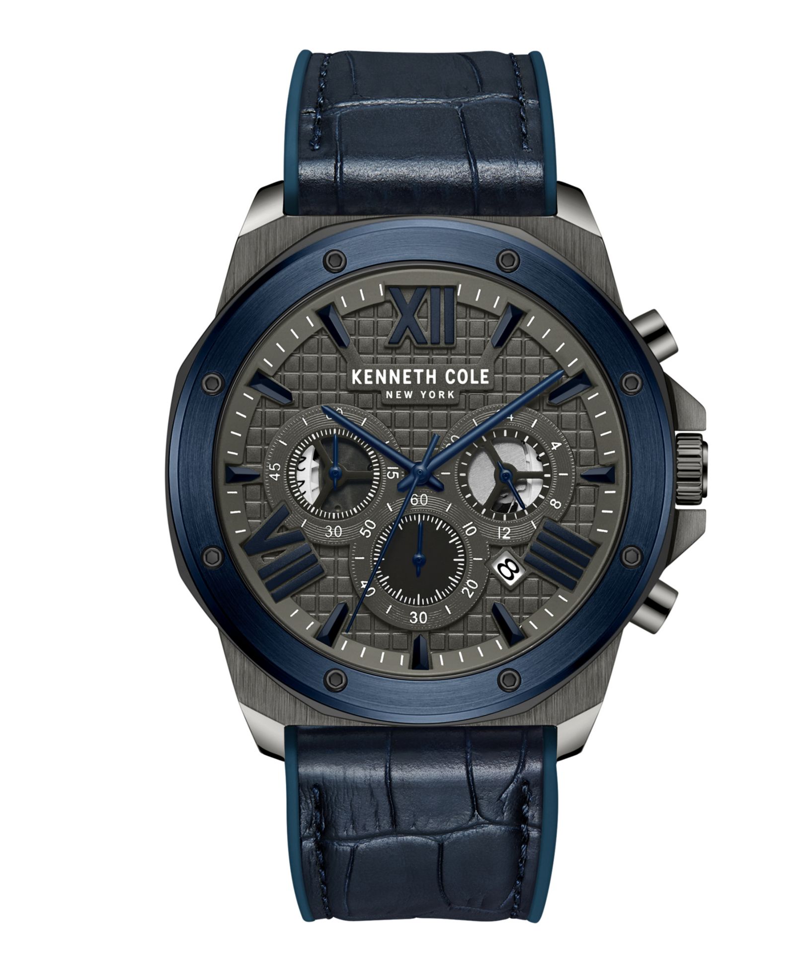 Мужские часы Kenneth Cole New York Chronograph Dress Sport Blue Leather, 45mm
