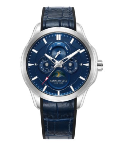 Kenneth Cole New York Мужские кожаные часы 42mm, синие, многофункциональные