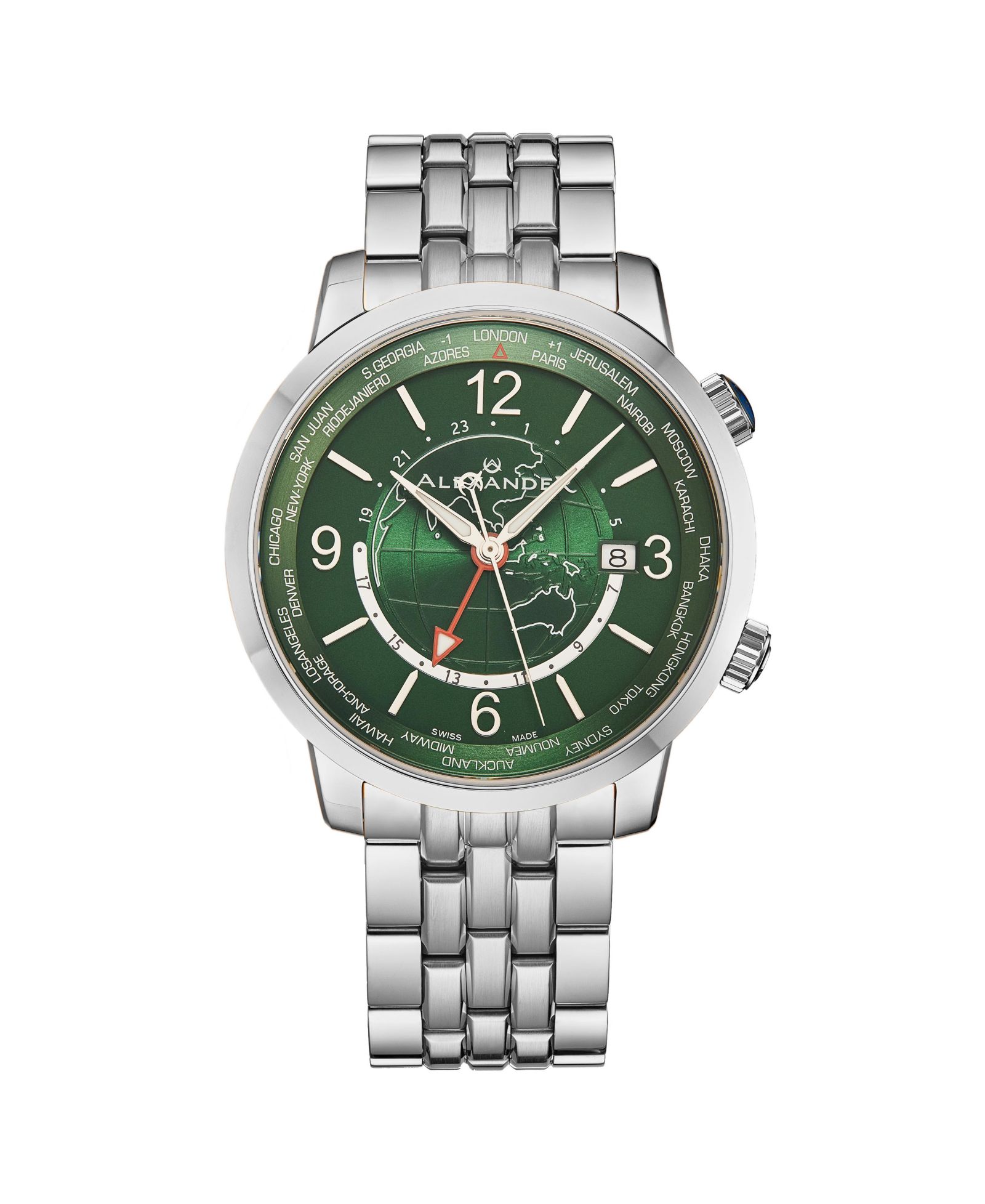 Alexander Men's Journeyman 2 Silver-Tone Stainless Steel , Green Dial , 40mm Round Watch