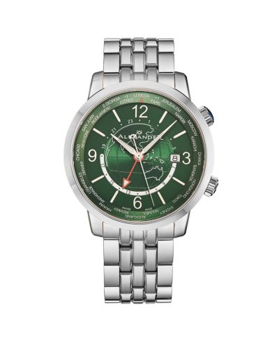 Часы Alexander Мужские Journeyman 2 Silver-Tone Stainless Steel, Green Dial, 40mm Round