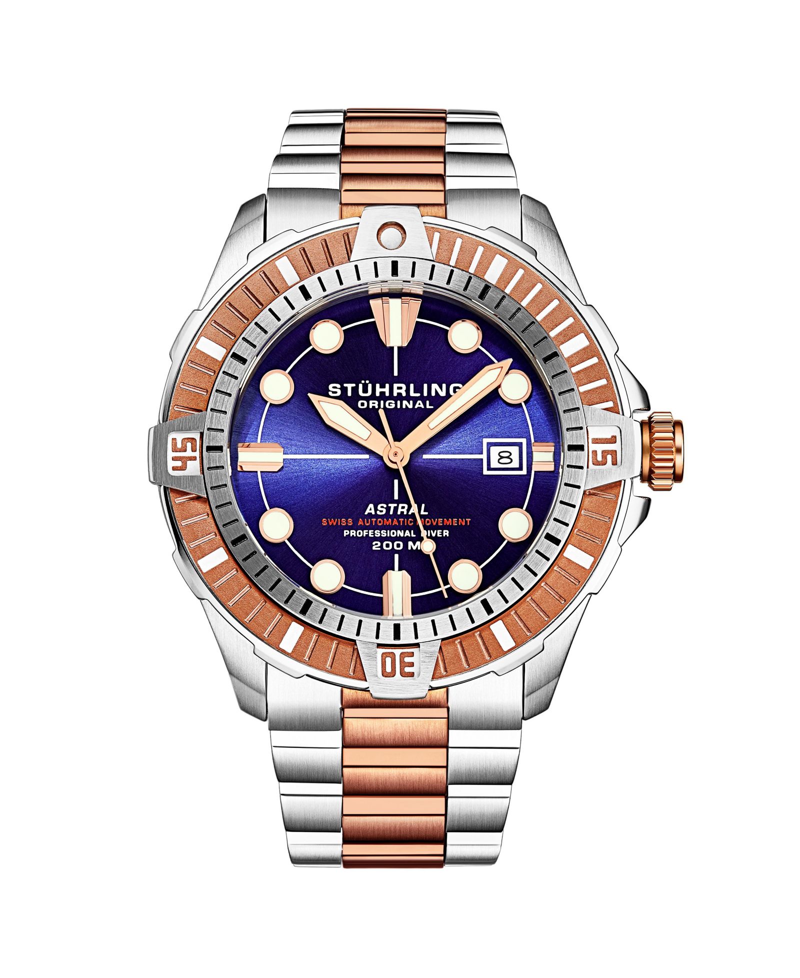 Stuhrling Мужские часы Aquadiver Silver-tone Stainless Steel, Purple Dial, 45mm Round Watch