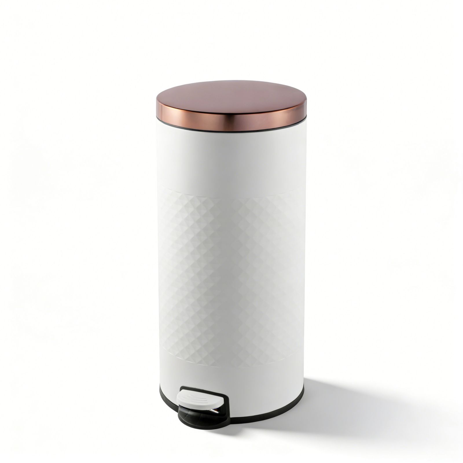 8 Gal./30 Liter White Metal Round Shape Step-on Trash Can with Diamond body design for Kitchen