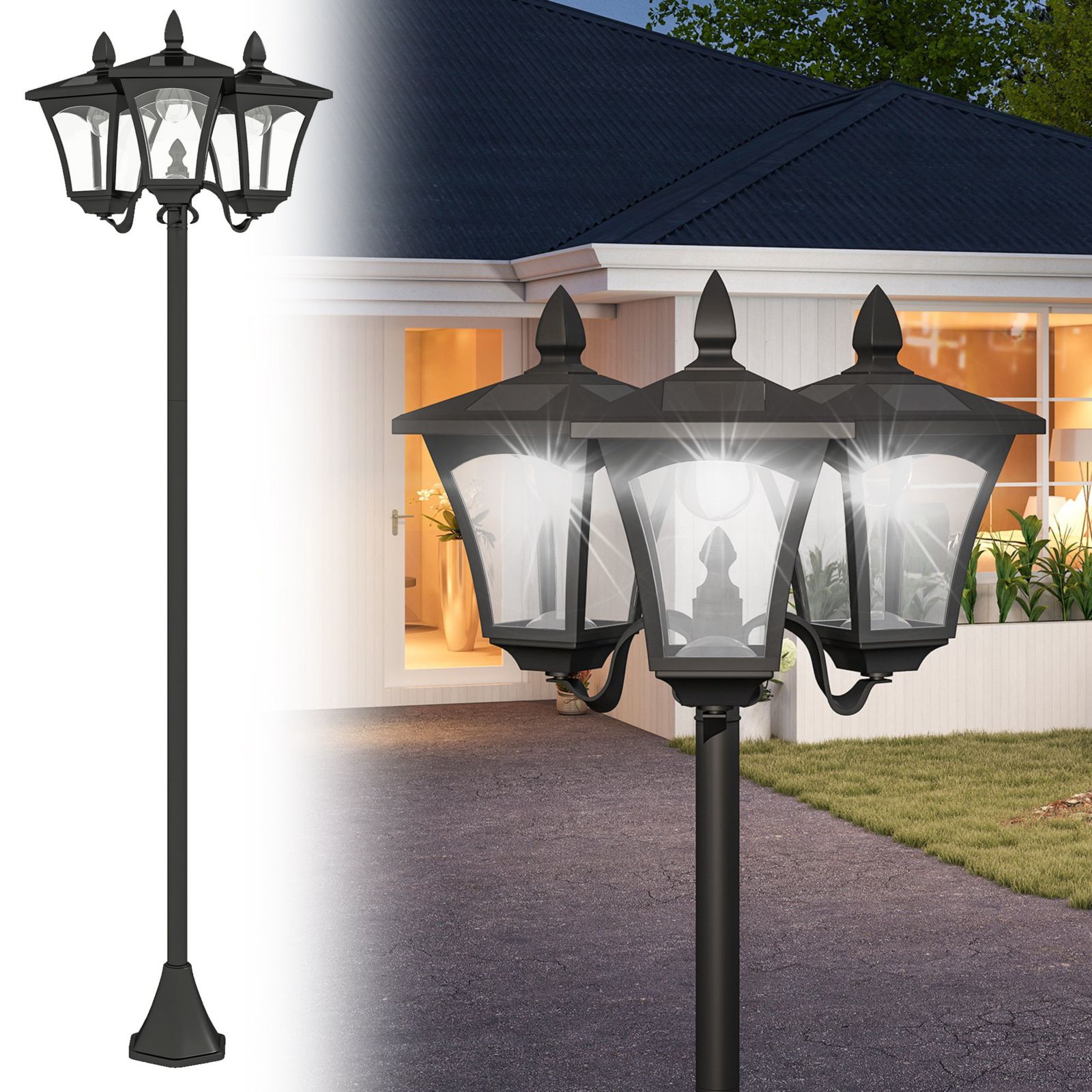 Outsunny 72" Outdoor Solar Light Post, Triple Head Lamp