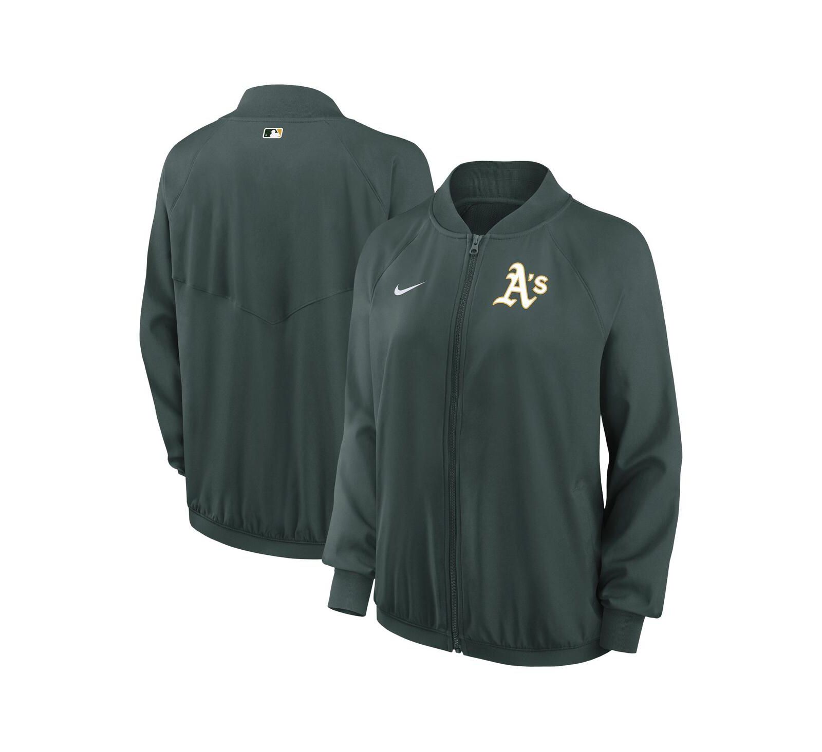 Женская куртка Nike Green Oakland Athletics Authentic Collection Team Raglan Performance с молнией