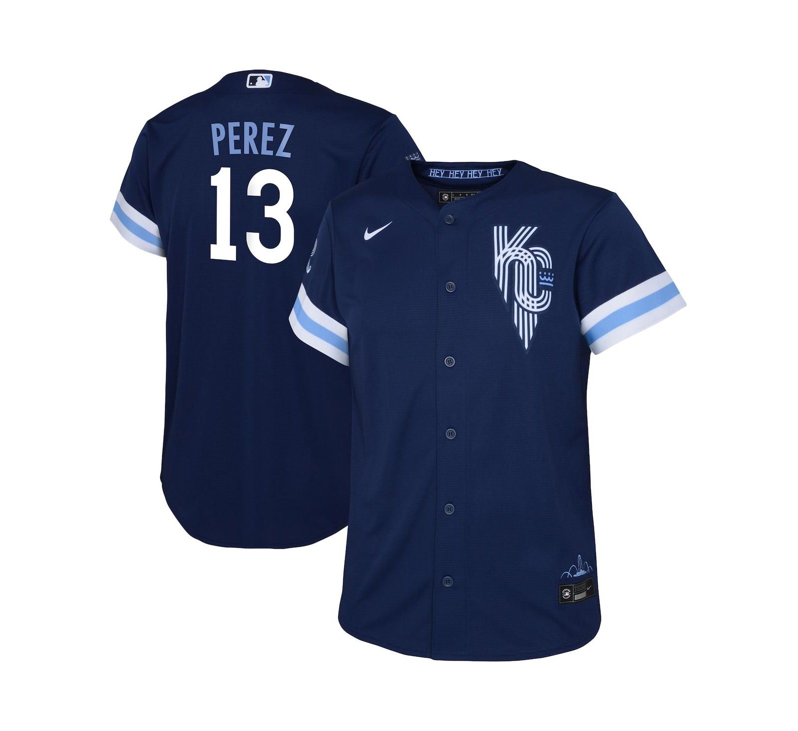 Детская джерси Nike Salvador Perez Navy Kansas City Royals City Connect Replica Player для мальчиков и девочек