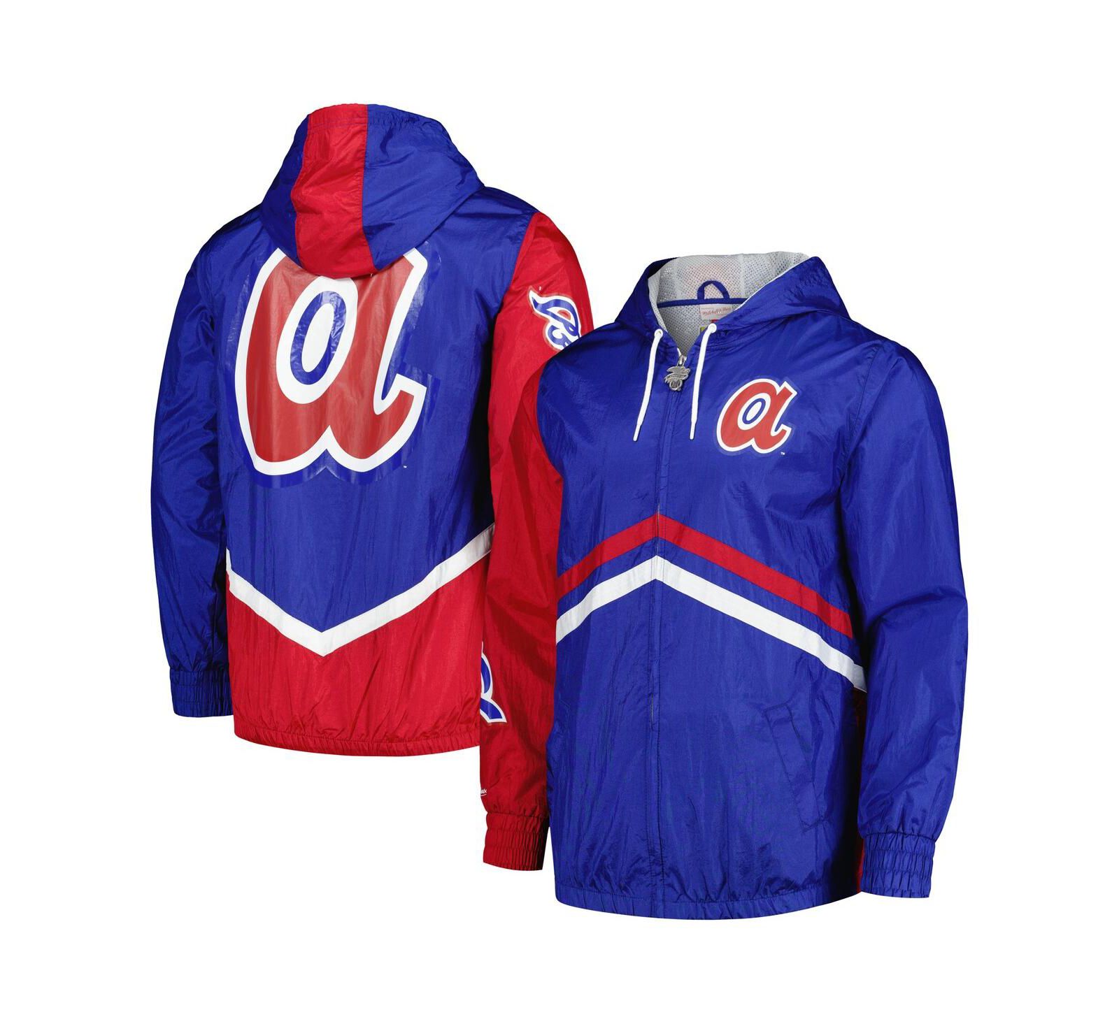 Men's Mitchell & Ness Royal Atlanta Braves Undeniable Full-Zip Hoodie Windbreaker Jacket