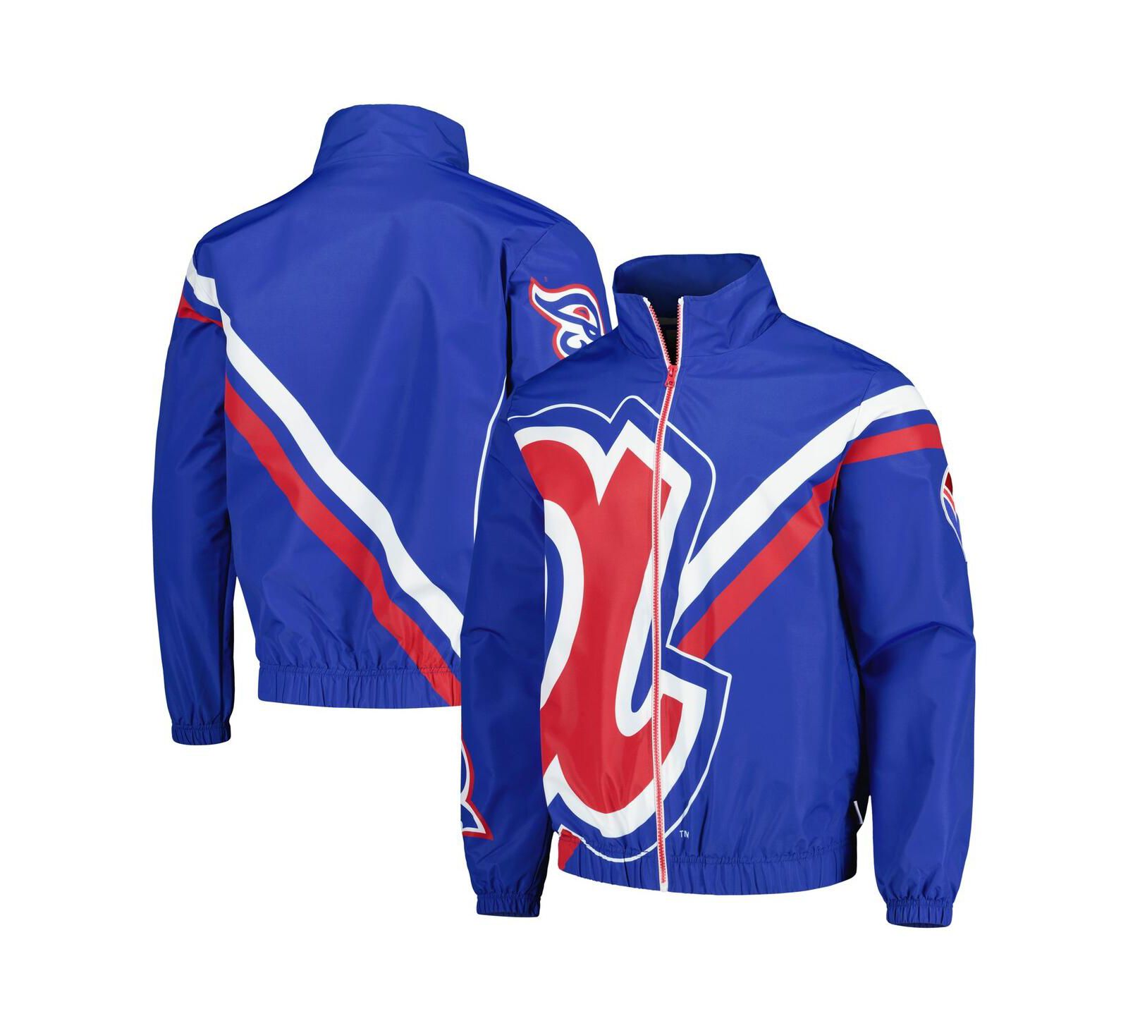 Men's Mitchell & Ness Royal Atlanta Braves Exploded Logo Warm Up Full-Zip Jacket