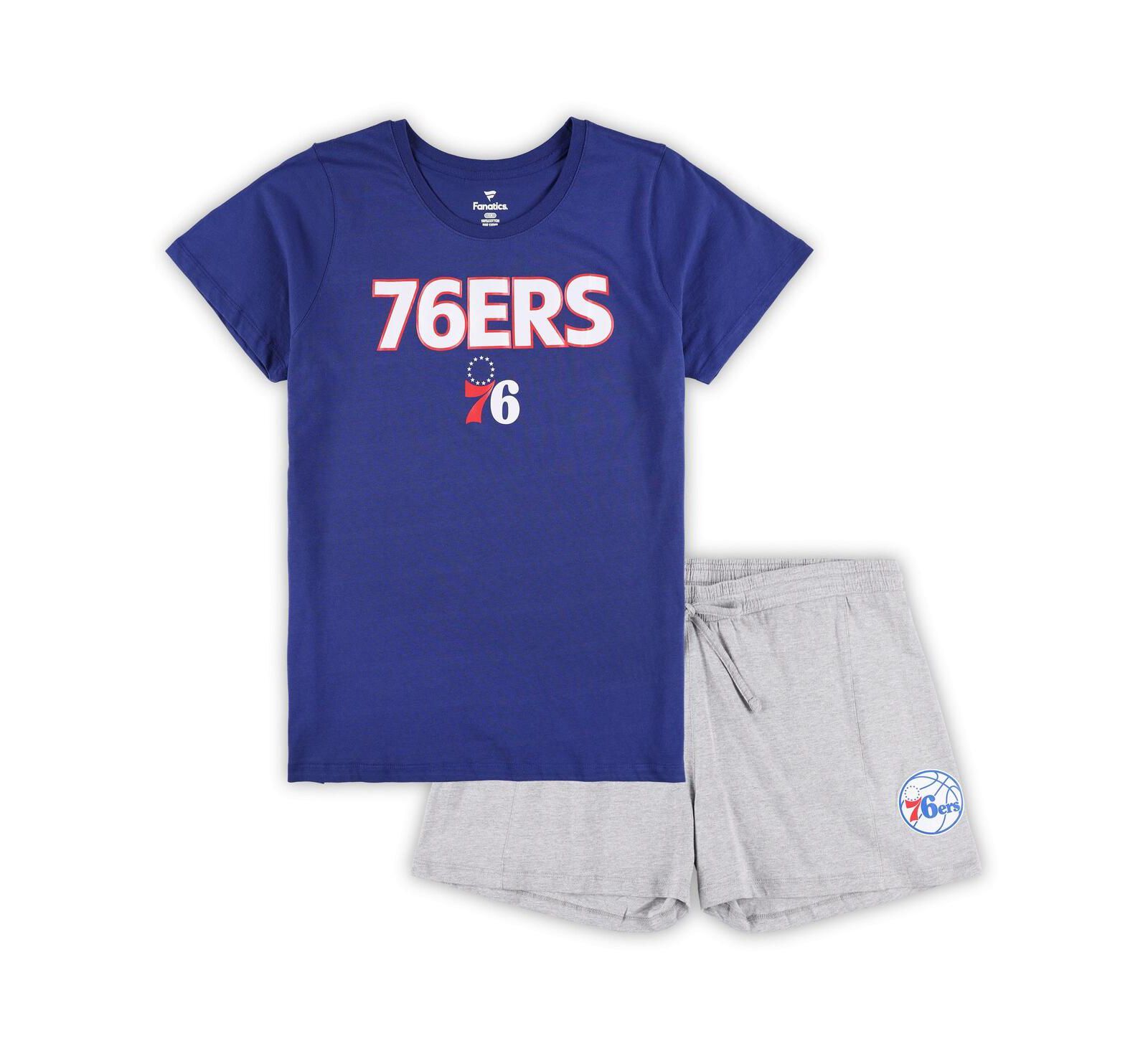 Женский комплект Fanatics Royal, Heather Gray Philadelphia 76ers Plus Size T-shirt and Shorts Combo Set