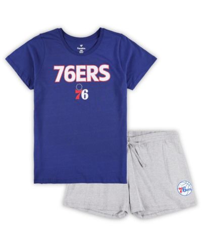 Женский комплект Fanatics Royal, Heather Gray Philadelphia 76ers Plus Size T-shirt and Shorts Combo Set