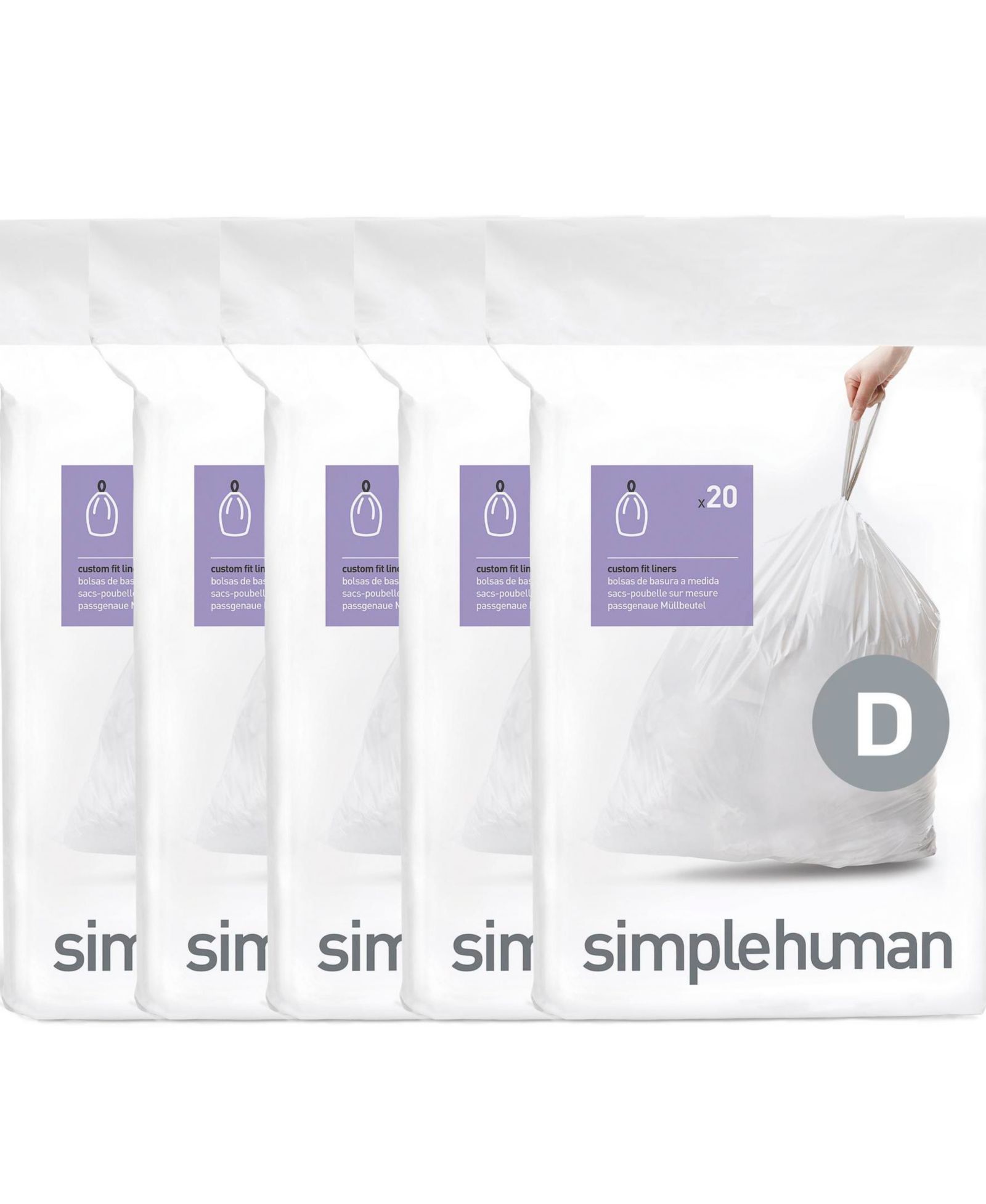Simplehuman Code D 100 шт. индивидуальные пакеты для мусорного ведра 20L