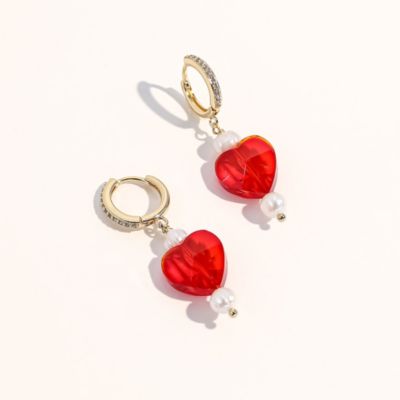 Plated Freshwater Pearl with a Heart Shape Charm - Kokoro Earrings For Women