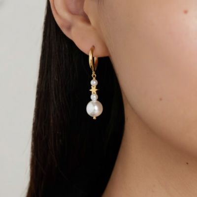 Joey Baby Plated Freshwater Pearl & Star Mismatched Drop Earrings
