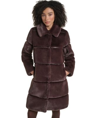 KARL LAGERFELD PARIS Women's Faux-Leather Trim Faux-Fur Coat