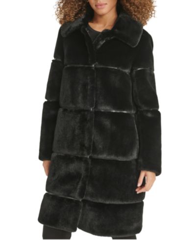 KARL LAGERFELD PARIS Women's Faux-Leather Trim Faux-Fur Coat
