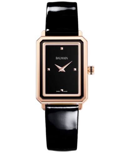 Balmain Женские часы Swiss Eirini из черной кожи 25x33mm