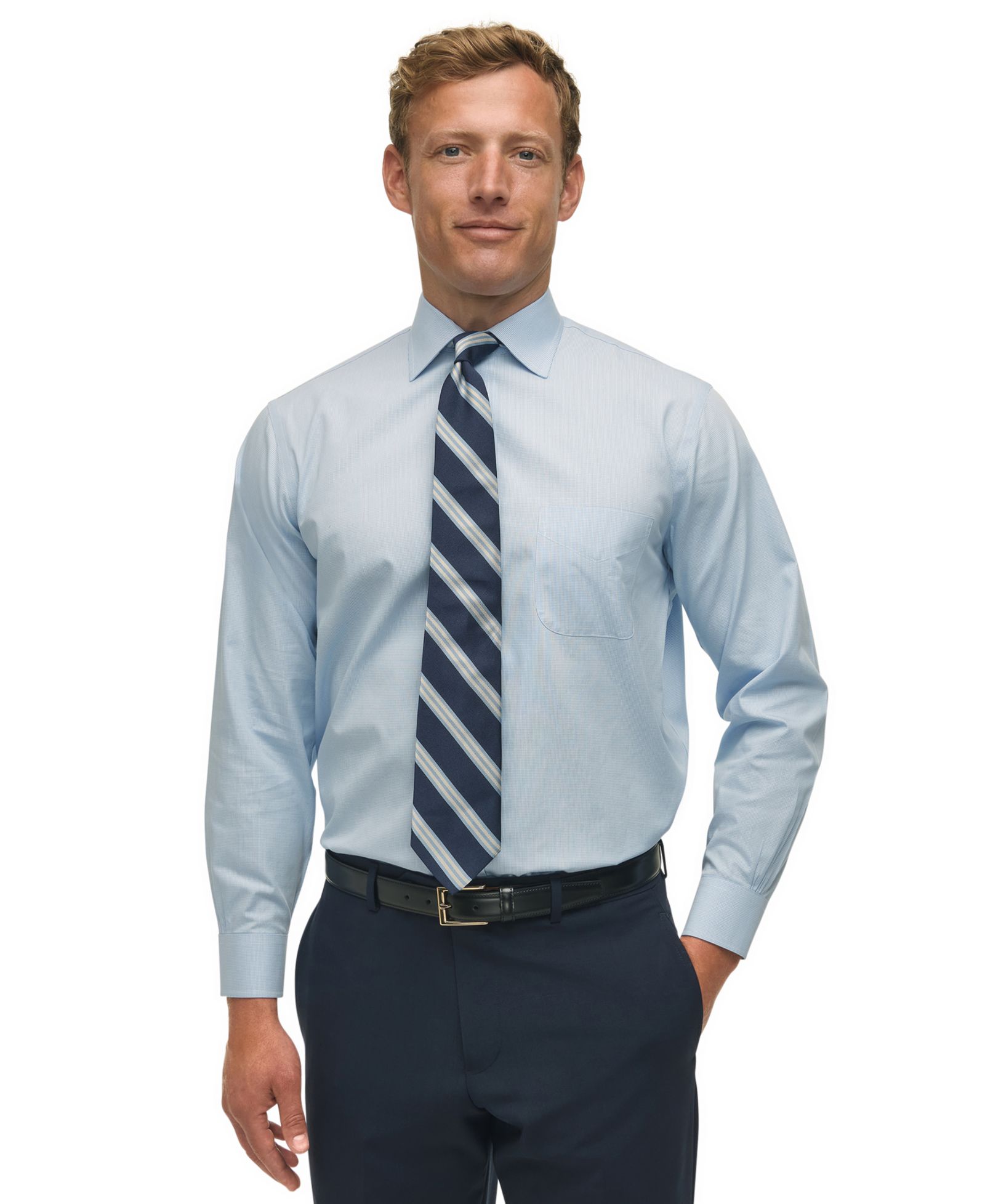 Мужская рубашка Regular Fit Non-Iron с воротником Spread Collar, микро-houndstooth pinpoint