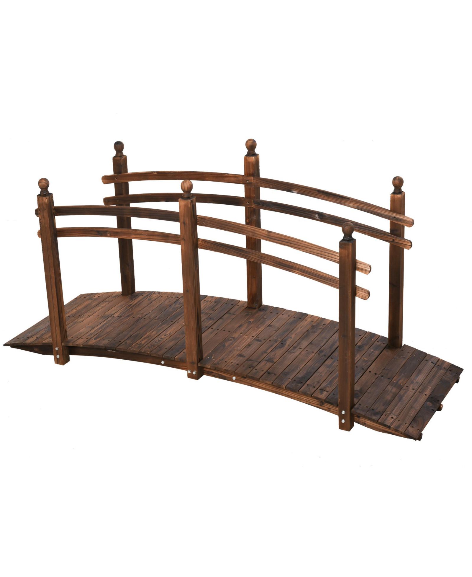 7.5' Fir Wood Garden Bridge Arc Walkway with Side Railings,