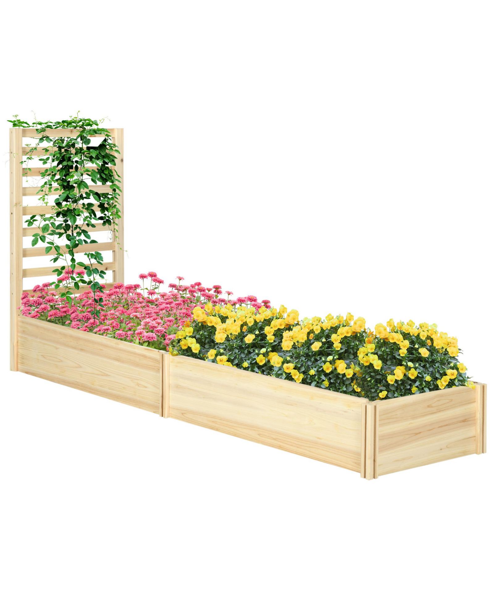 Outsunny 43" Raised Garden Bed Wooden, Planters Box with Trellis, Natural
