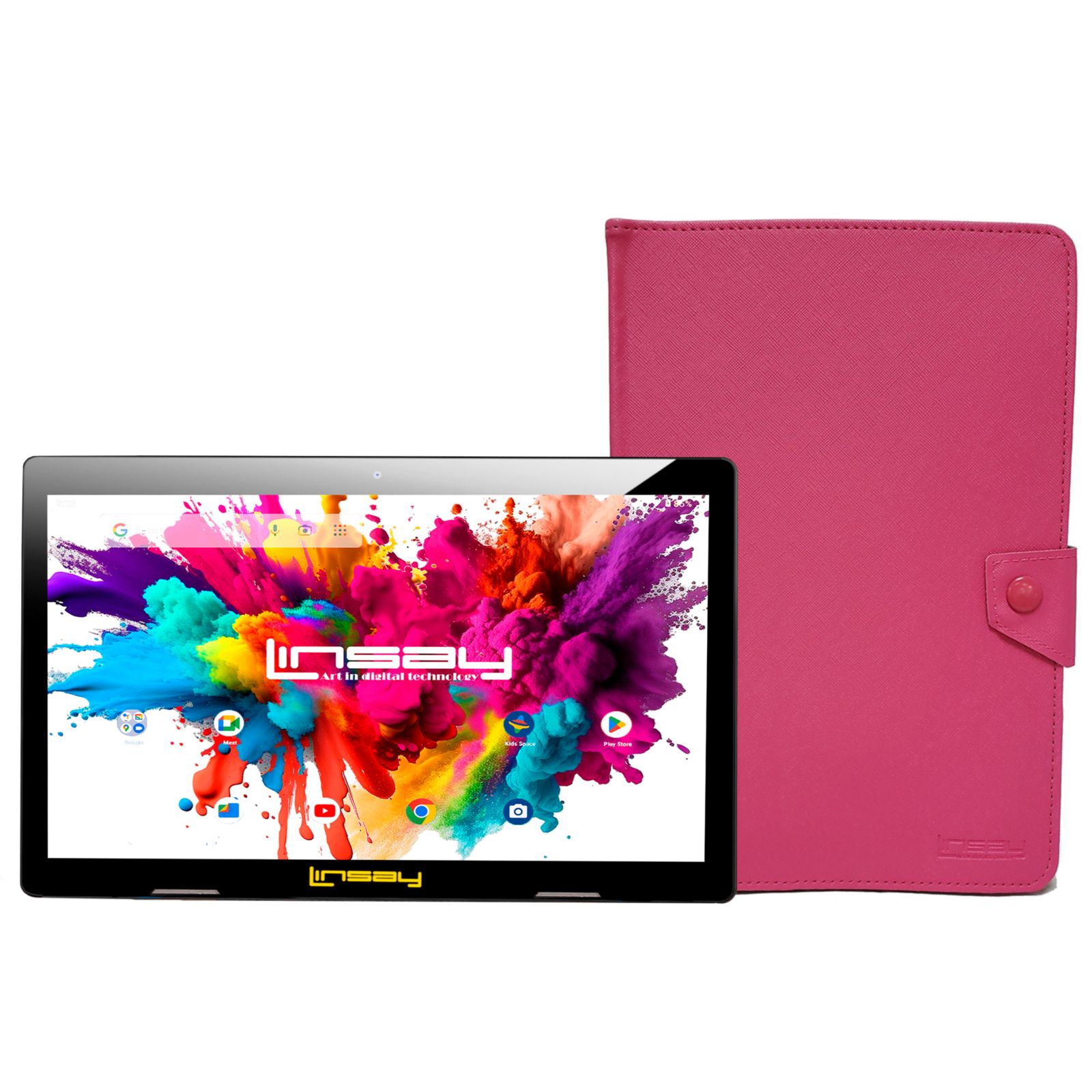 Планшет LINSAY 10.1" Octa Core 128GB с розовым чехлом Android 15