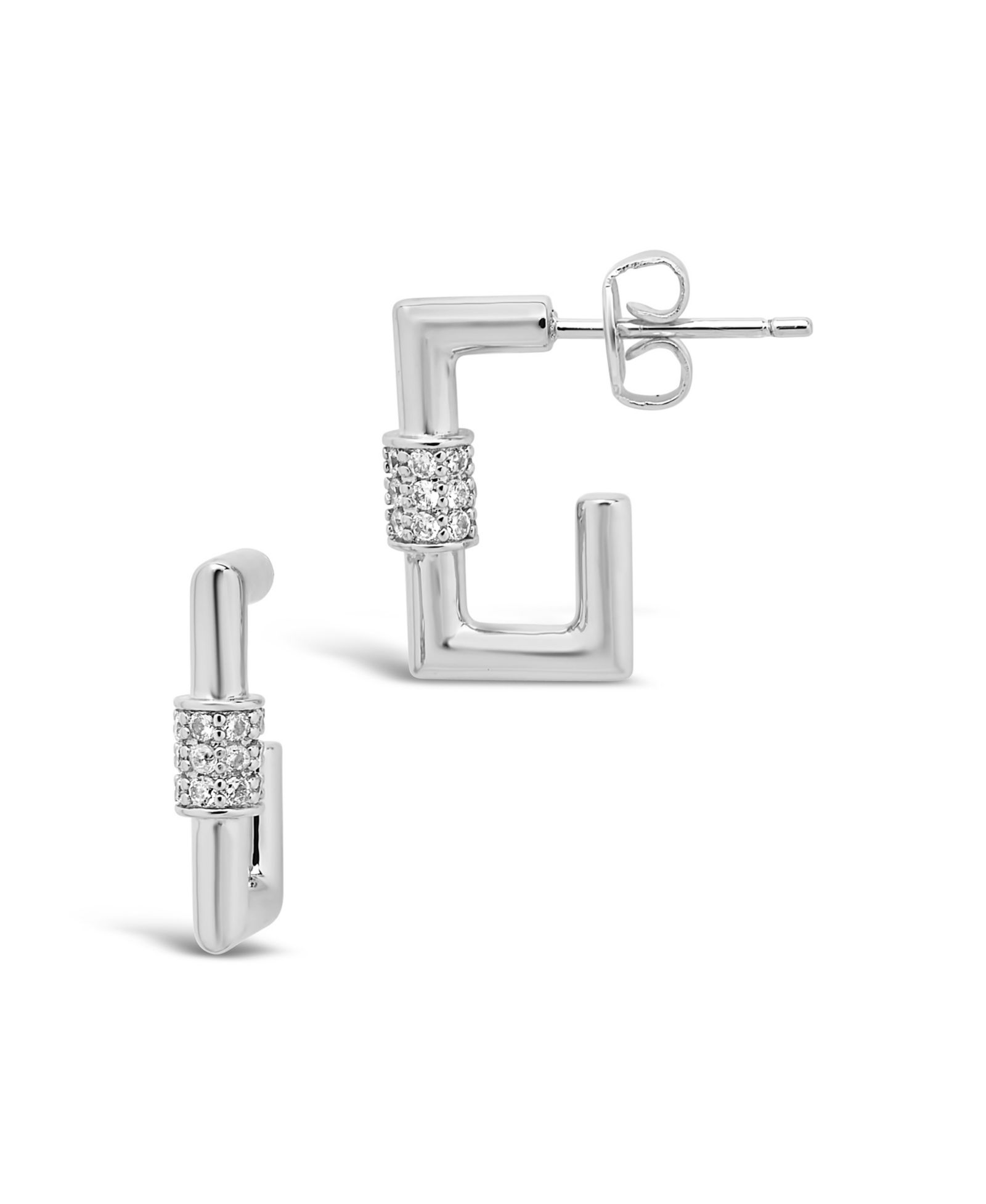 Серьги Sterling Forever Square Cubic Zirconia Carabiner Clip Huggie Hoop