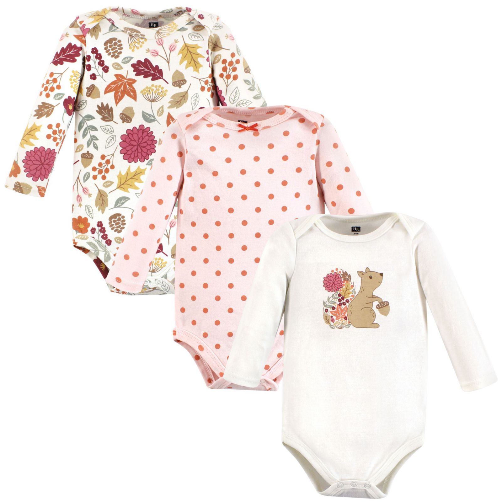 Hudson Baby комплект дышащих хлопковых боди с длинным рукавом для девочек, 3 шт