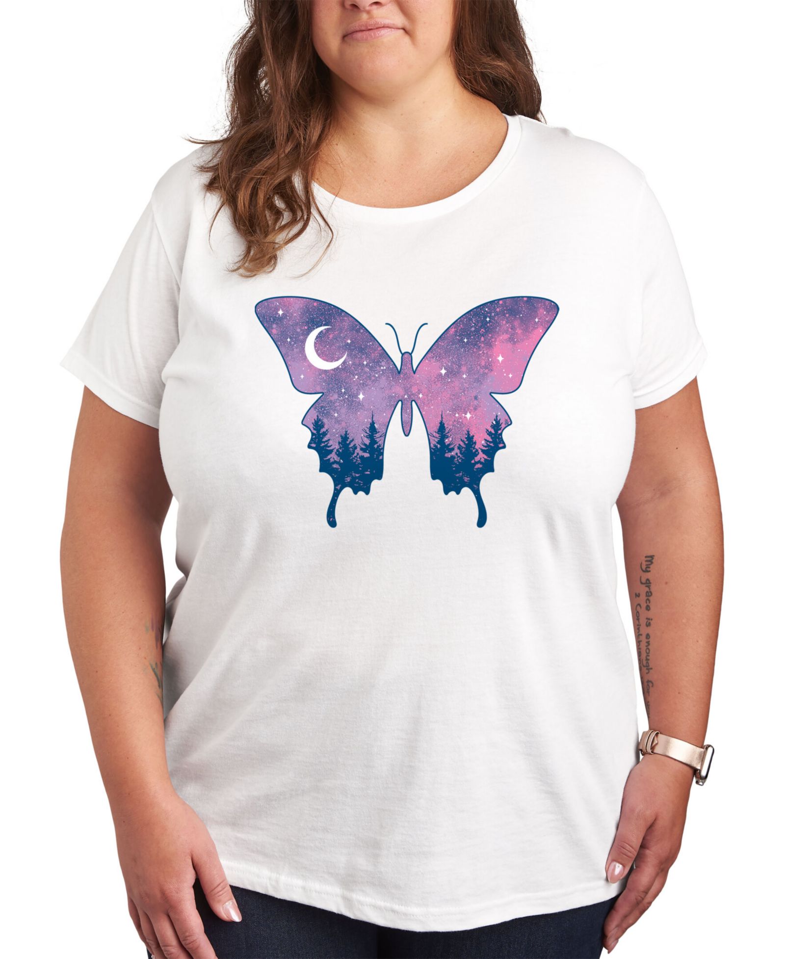 Hybrid Apparel Trendy Plus Size Cosmic Butterfly Graphic T-shirt