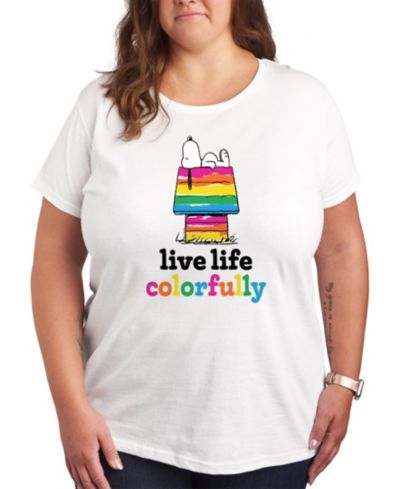 Hybrid Apparel Trendy Plus Size Peanuts Snoopy Live Life Colorfully Pride Graphic T-shirt