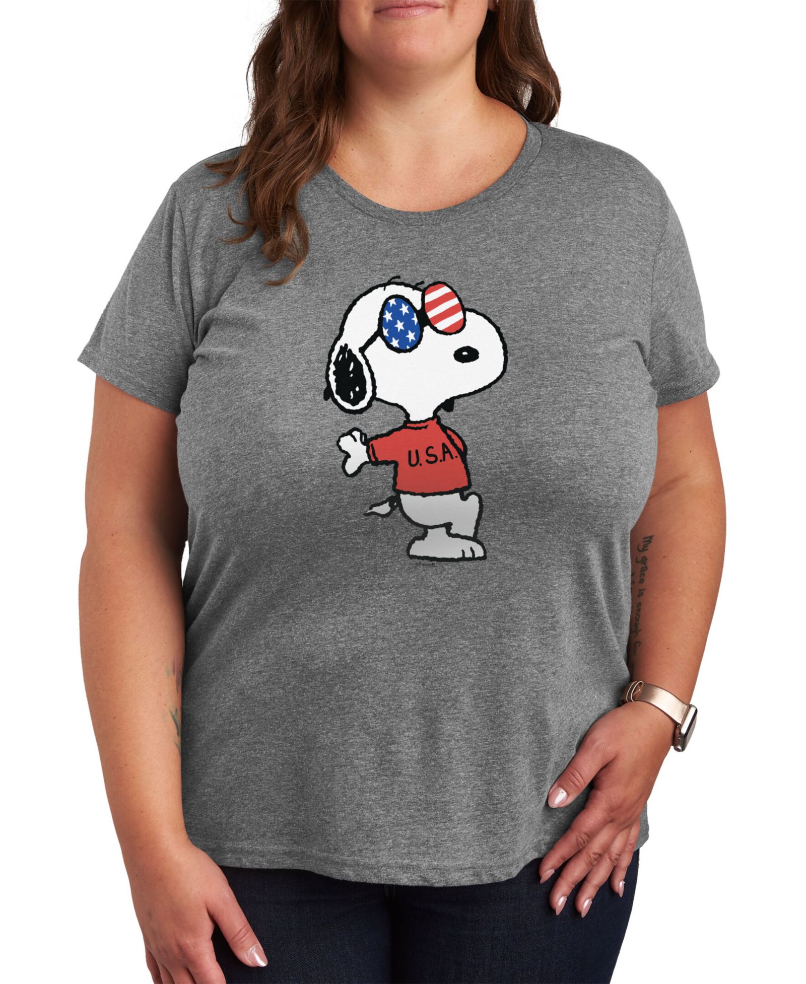 Футболка Hybrid Apparel Trendy Plus Size Peanuts Snoopy Joe Cool USA Graphic