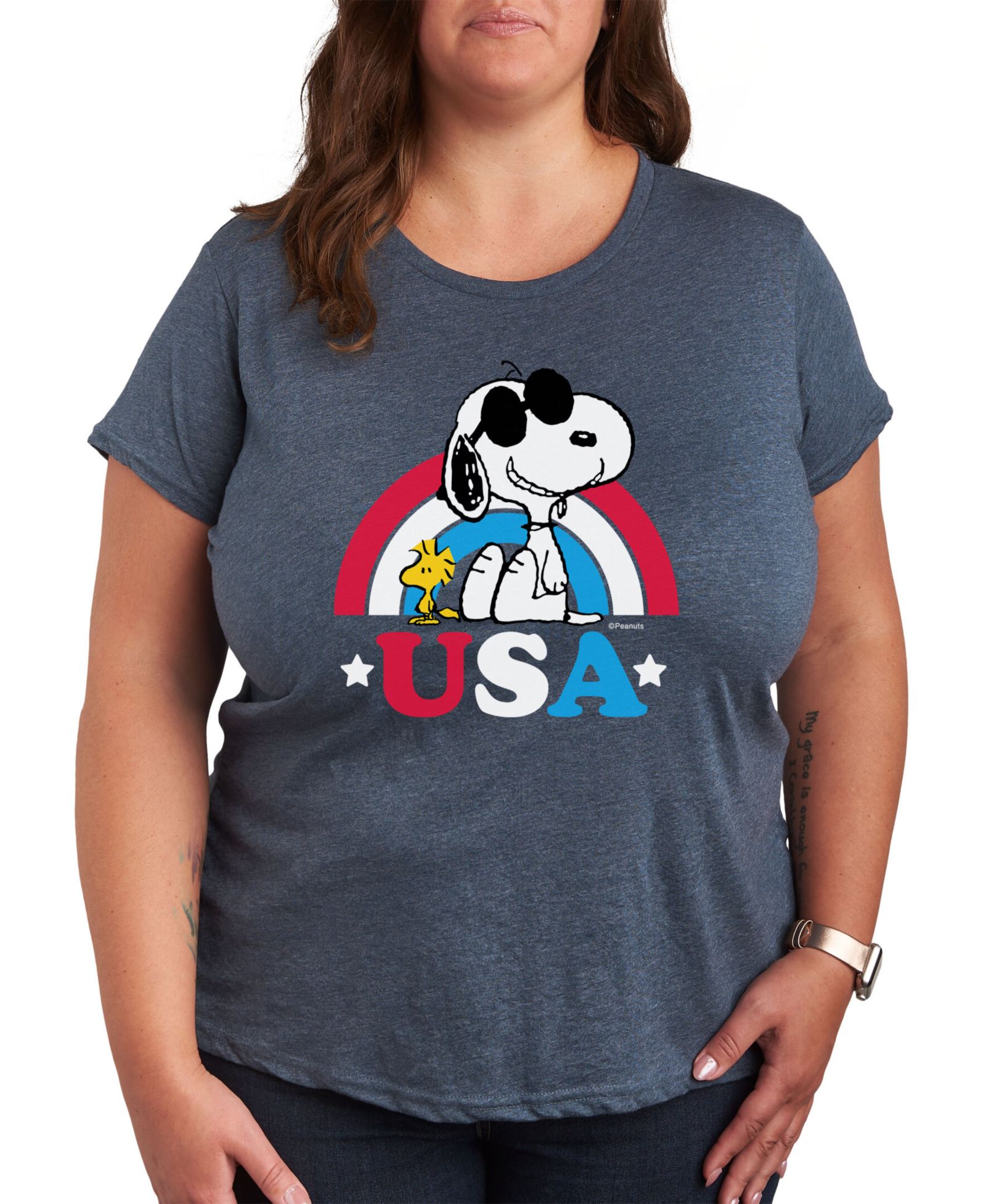 Hybrid Apparel Trendy Plus Size футболка Peanuts Snoopy & Woodstock USA