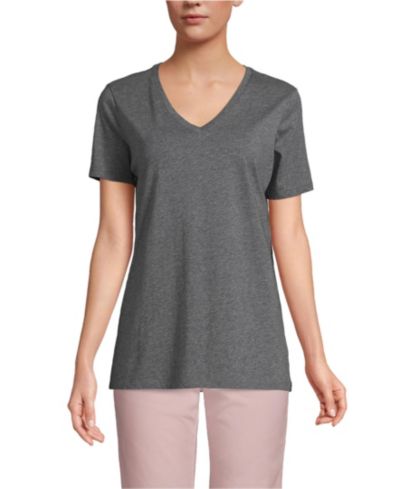 Lands' End Женская футболка Supima Cotton с V-образным вырезом, удлиненная модель