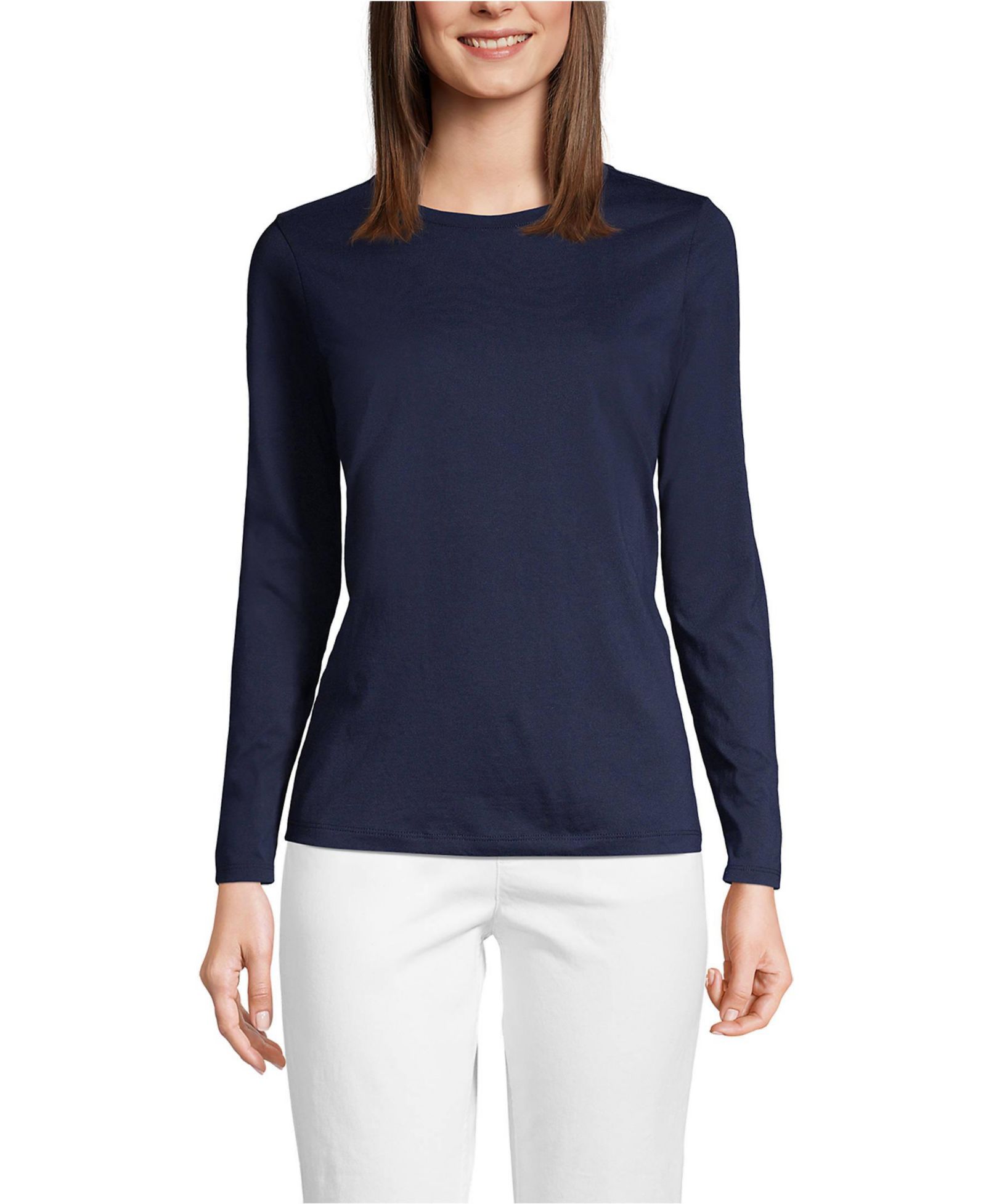 Lands' End Women's Relaxed Supima Cotton Long Sleeve Crew Neck T-Shirt