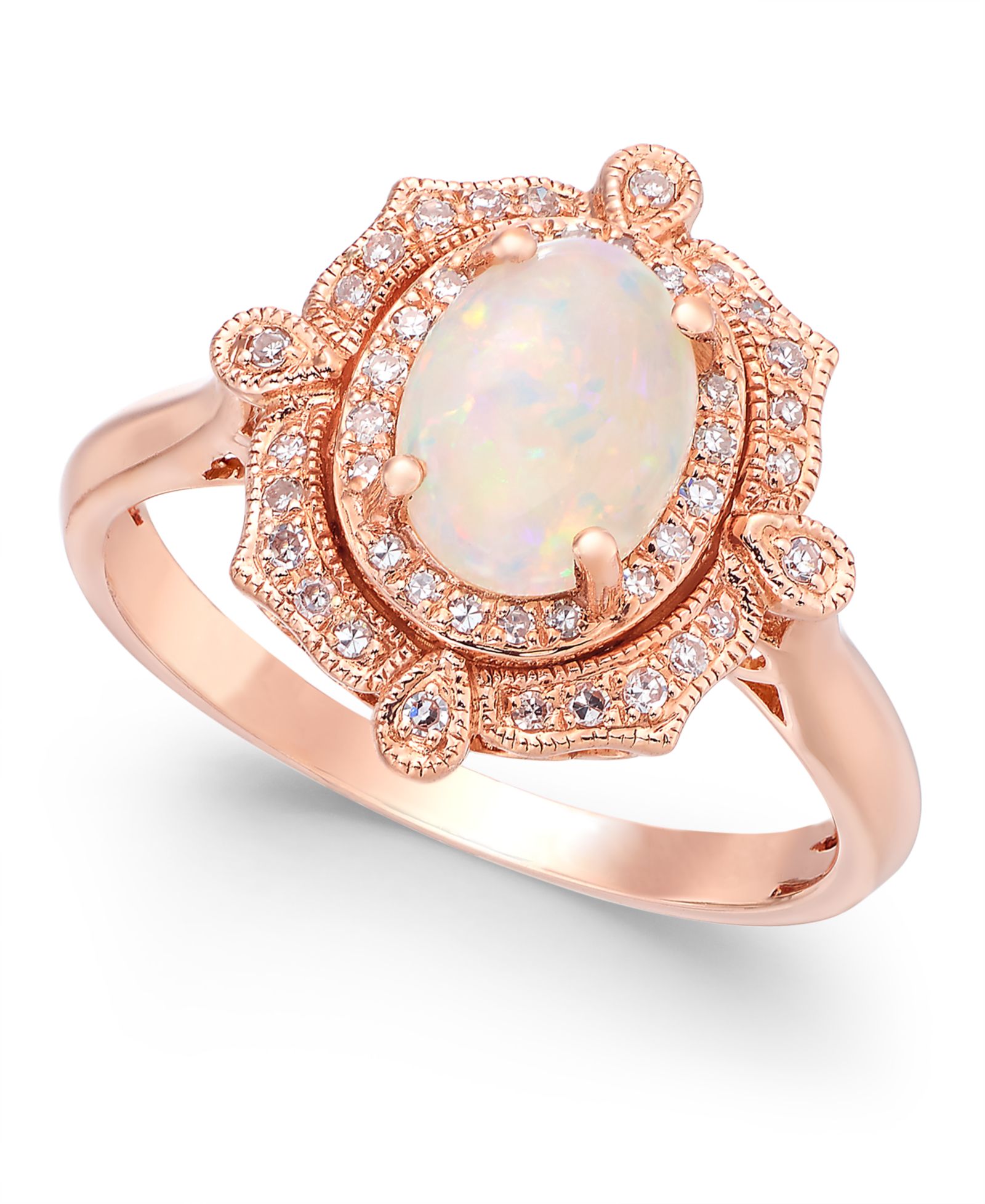 EFFY® Opal (5/8 ct. t.w.) and Diamond (1/6 ct. t.w.) Oval Ring in 14k Rose Gold