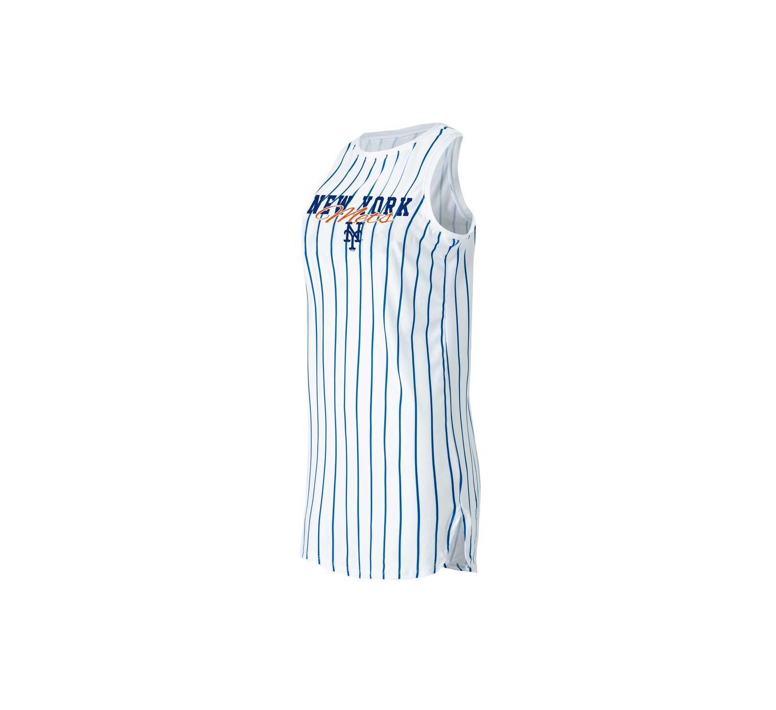 Women's Concepts Sport White New York Mets Reel Pinstripe Knit Sleeveless Nightshirt