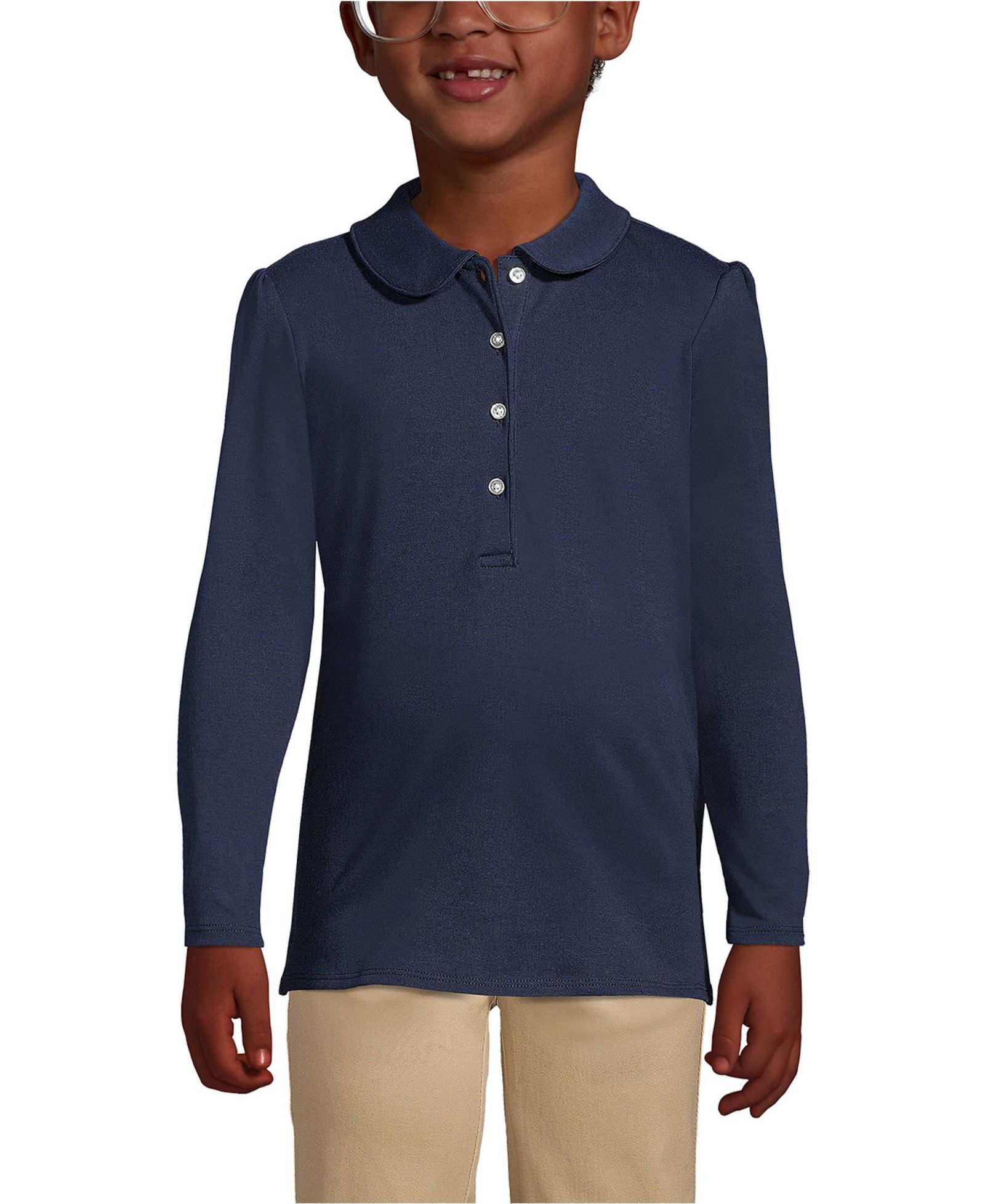 Lands' End Детский Школьная форма Girls Long Sleeve Peter Pan Collar Polo Shirt