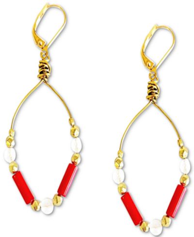 MINU Jewels Gold-Tone Moonstone & Red Coral Beaded Drop Earrings