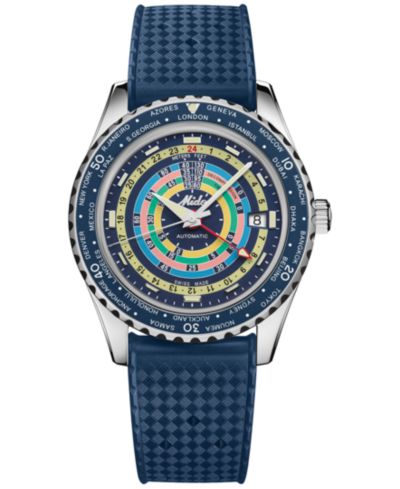 Mido унисекс швейцарские автоматические часы Ocean Star Decompression Worldtimer с синим резиновым ремешком, 41mm