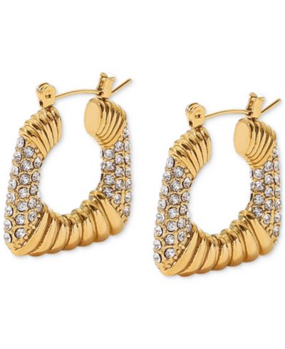 Heymaeve 18k Gold-Plated Small Pavé Square Textured Hoop Earrings