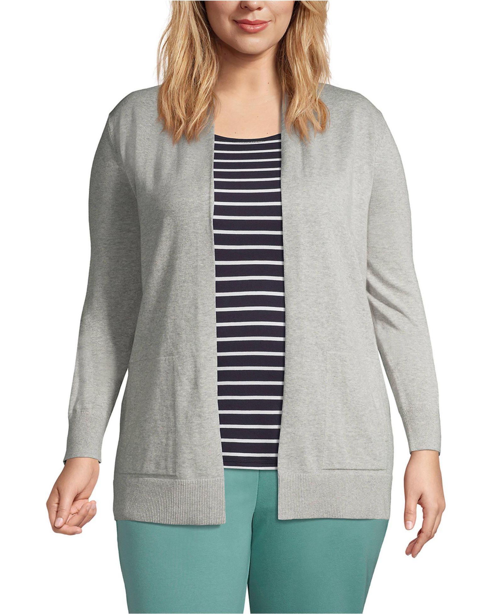 Длинный открытый кардиган Lands' End Plus Size