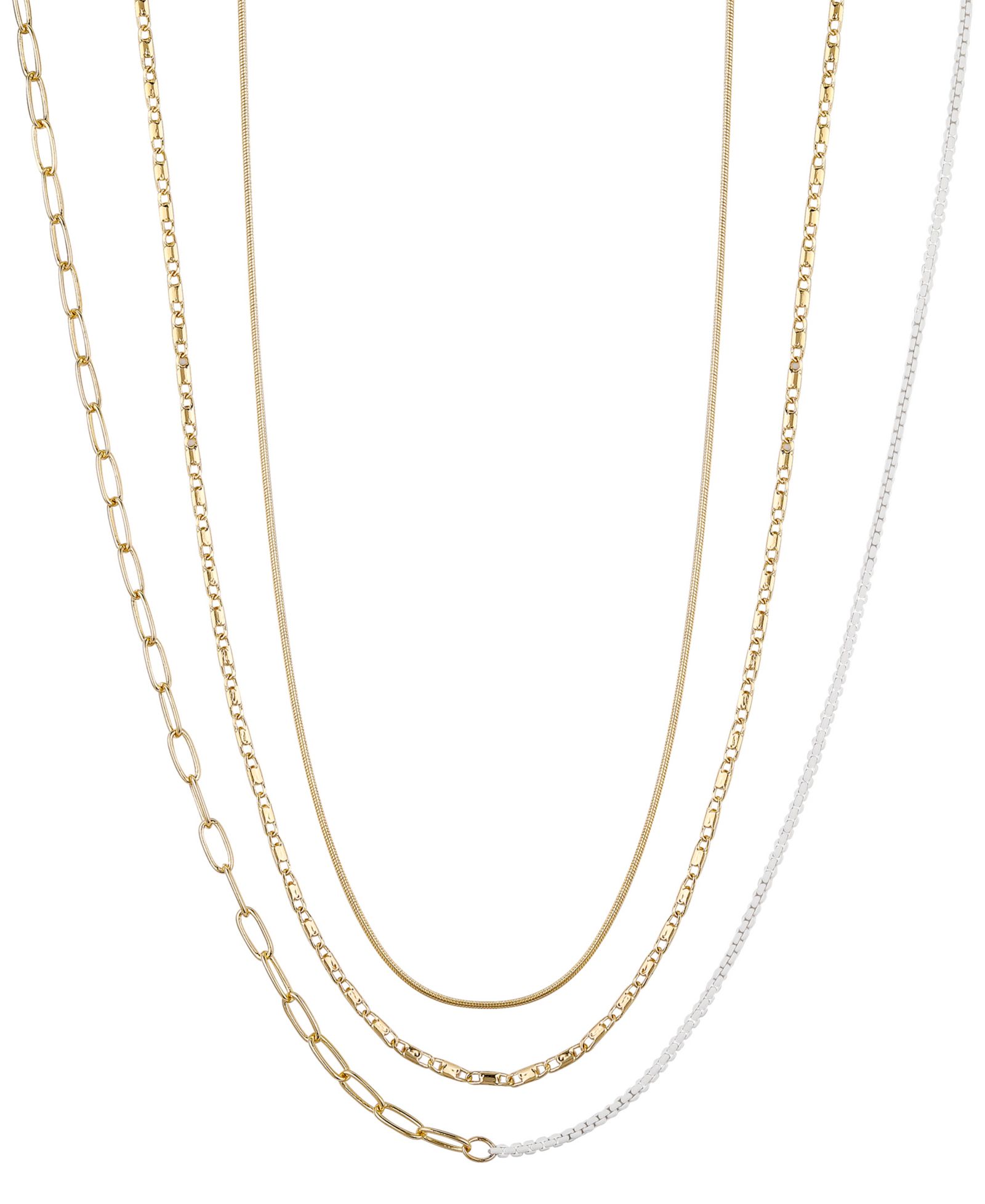Набор многослойных ожерелий Unwritten 14k Gold Flash Plated White Enamel Paperclip Herringbone Chain, 3 Piece Set