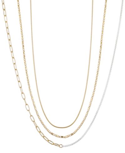 Набор многослойных ожерелий Unwritten 14k Gold Flash Plated White Enamel Paperclip Herringbone Chain, 3 Piece Set