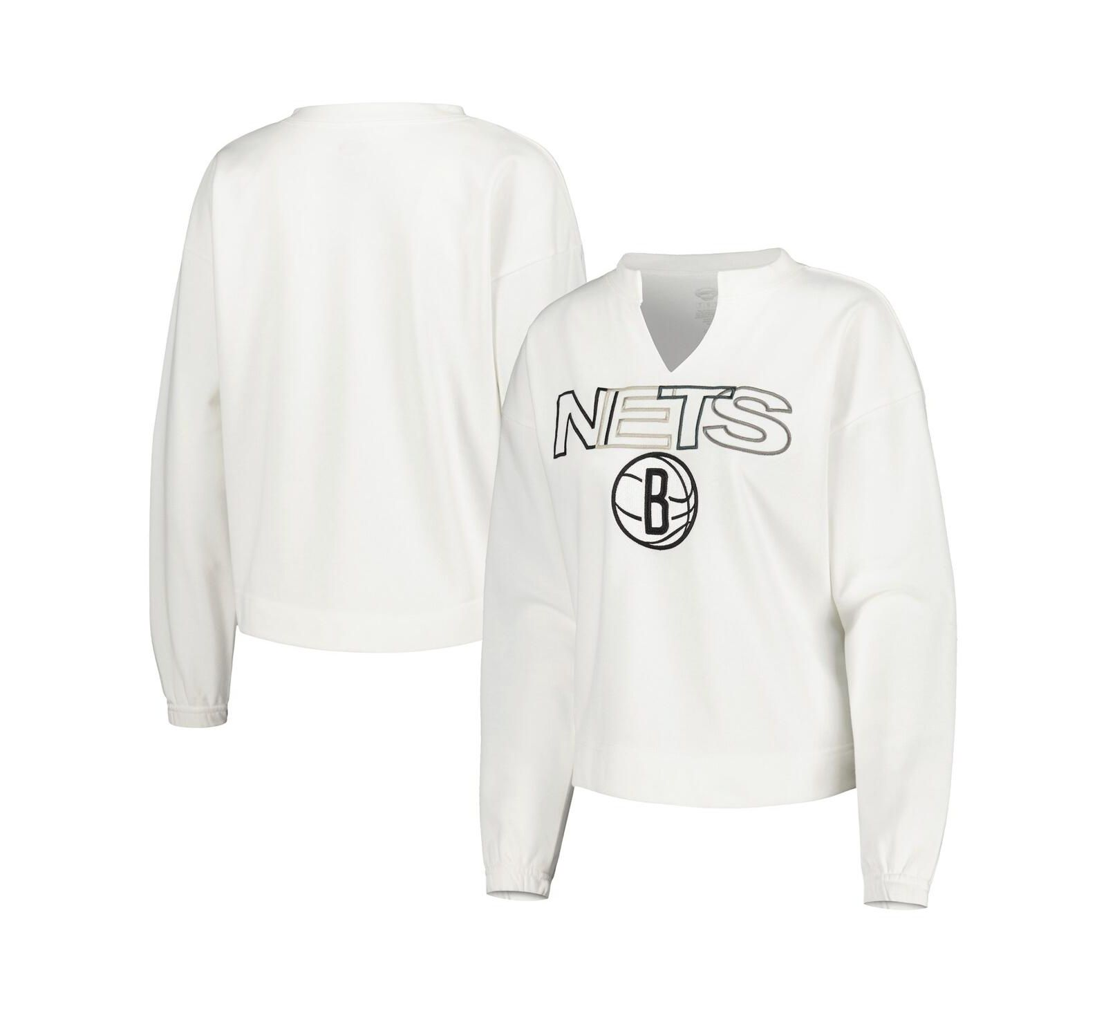Женская футболка Concepts Sport White Brooklyn Nets Sunray Notch Neck Long Sleeve