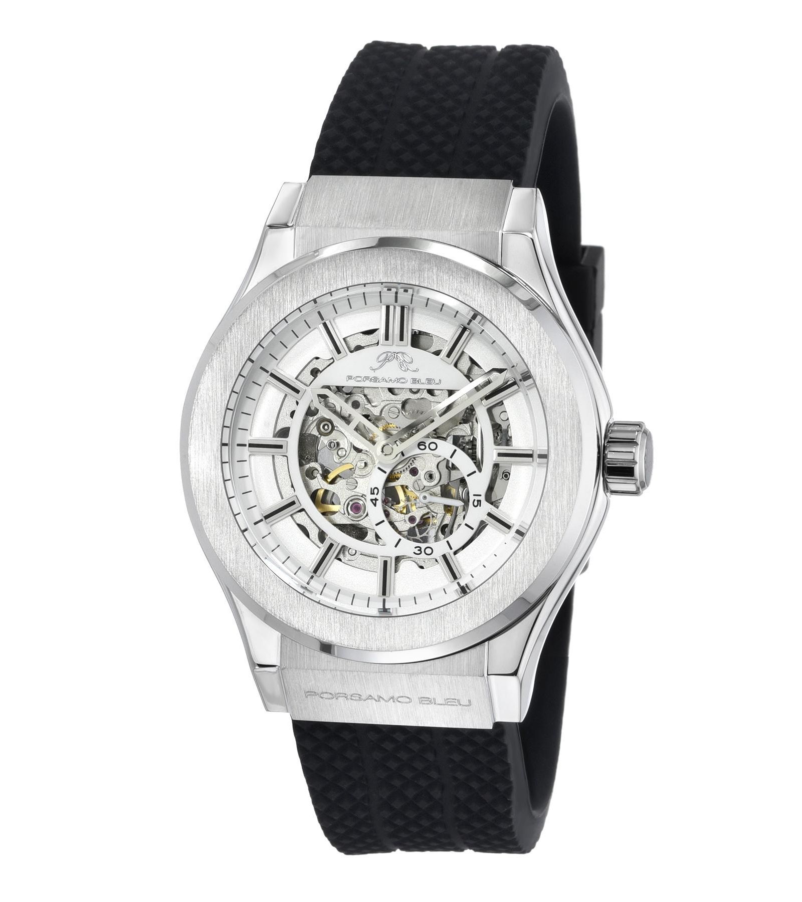 Porsamo Bleu Men's Cruz Automatic Black Silicone Strap Watch 45 mm